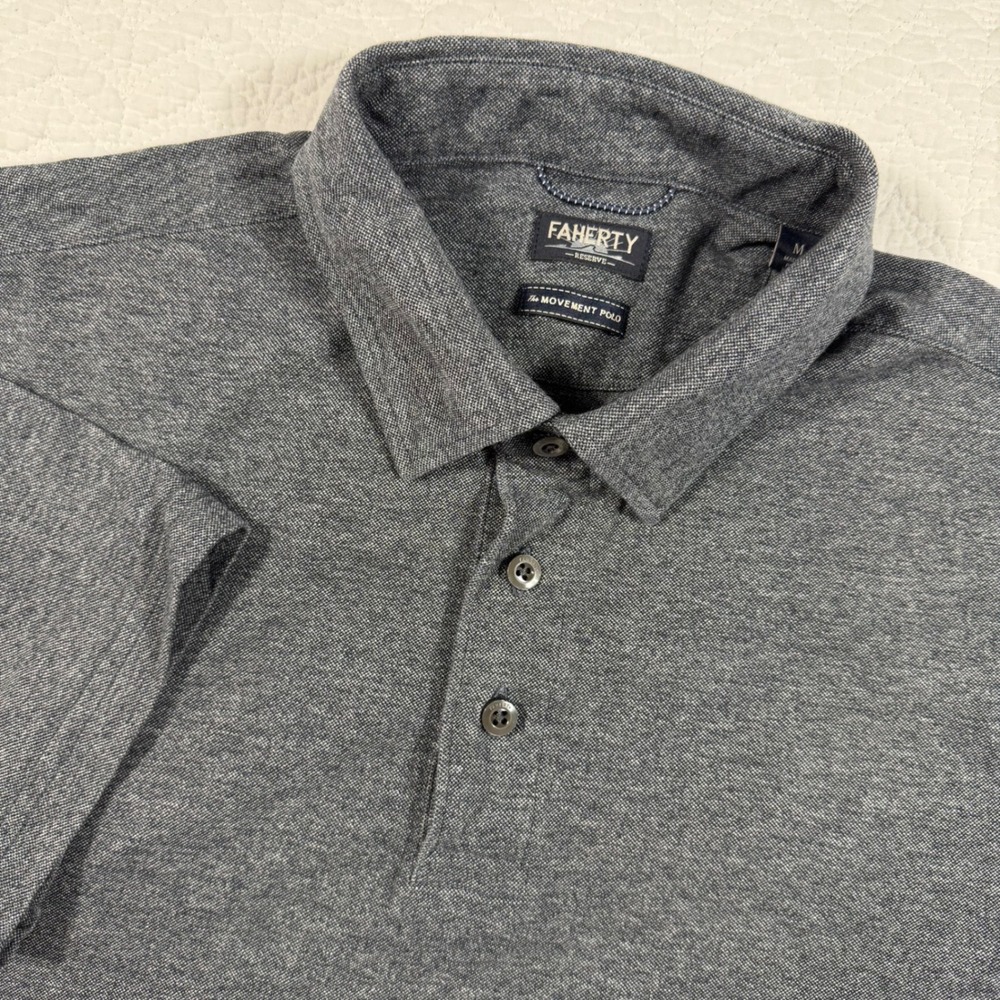 Faherty The Movement Polo Mens M Gray Heathered Short Sleeve Pima Cotton Blend